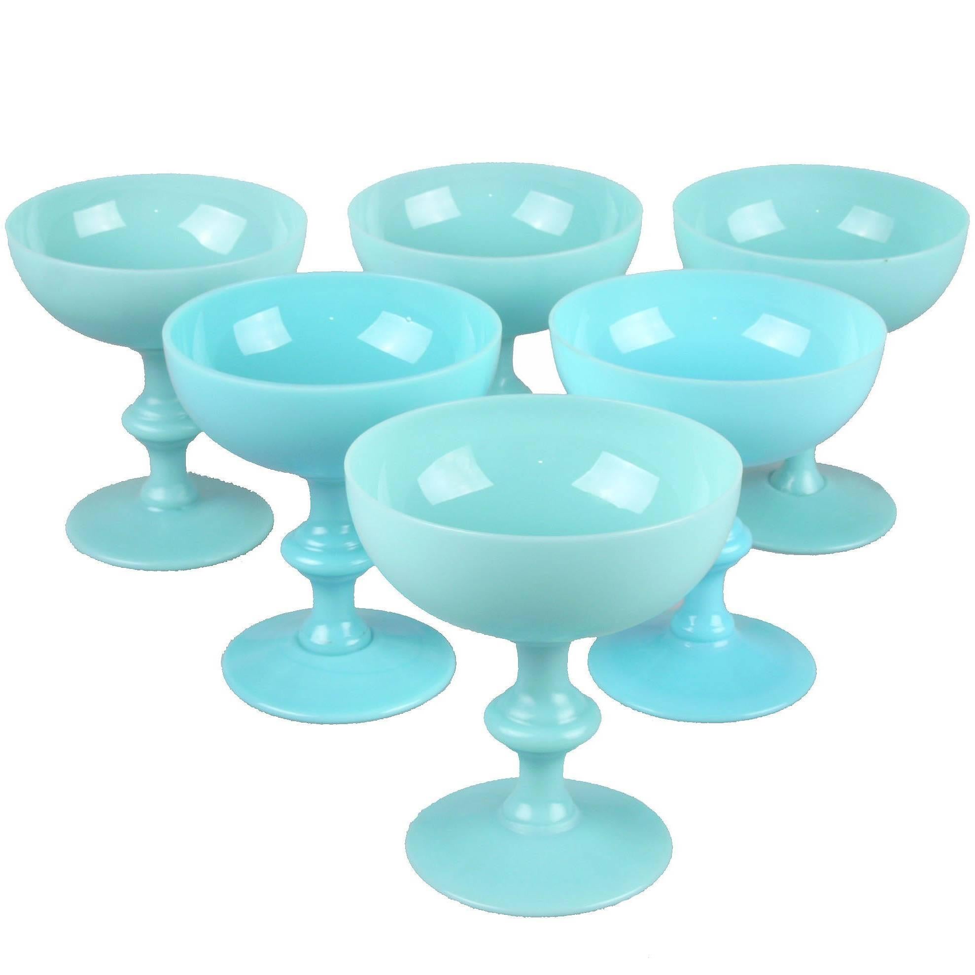 Set 6 French Blue Opaline Sherbet Cups Portieux Valersthal Neoclassical 