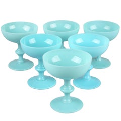 Retro Set 6 French Blue Opaline Sherbet Cups Portieux Valersthal Neoclassical 