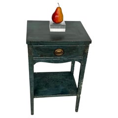 French Blue Painted Bedside End Table with Drawer