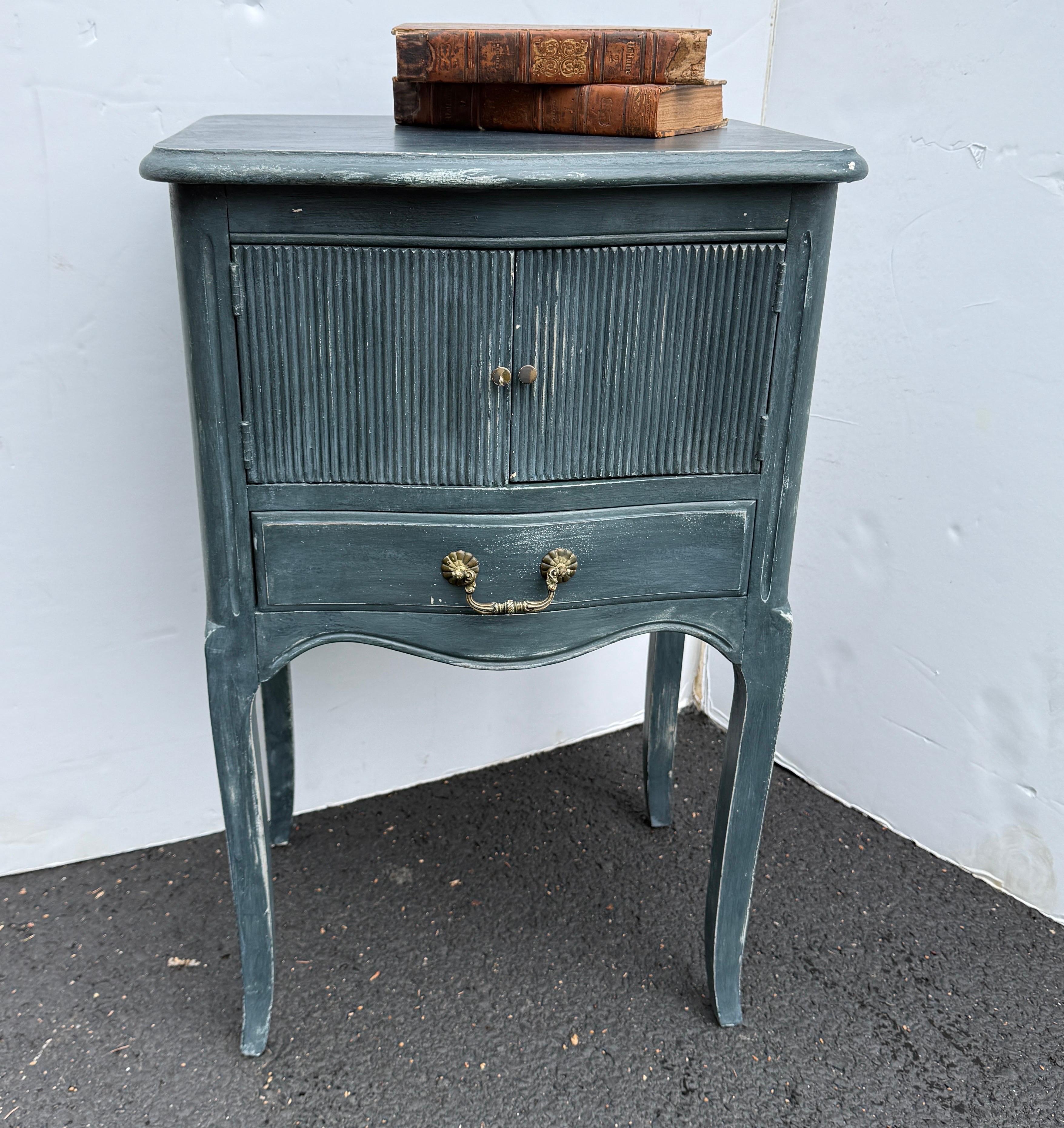 French Blue Painted Bedside Nightstand End Table For Sale 2