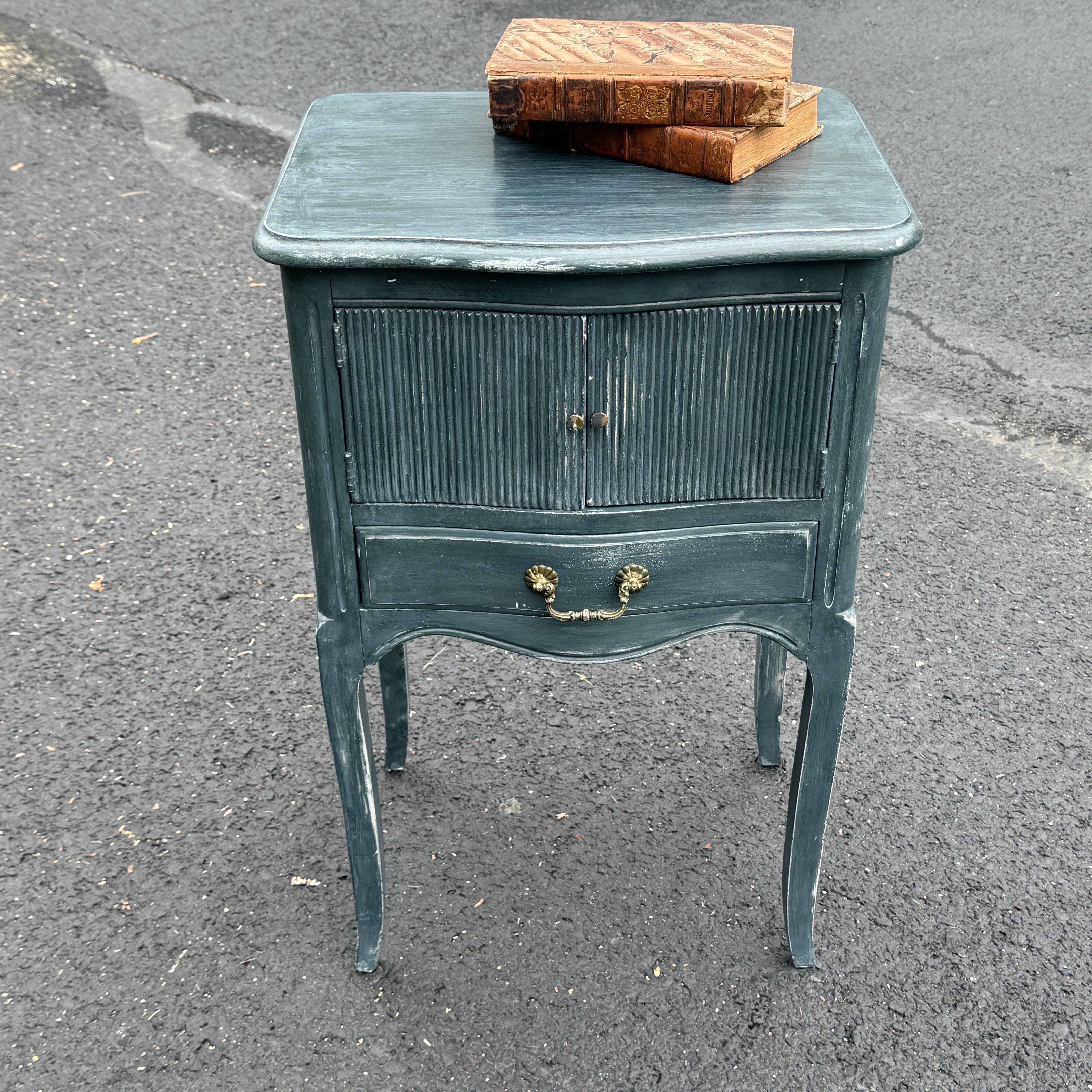 French Blue Painted Bedside Nightstand End Table For Sale 4