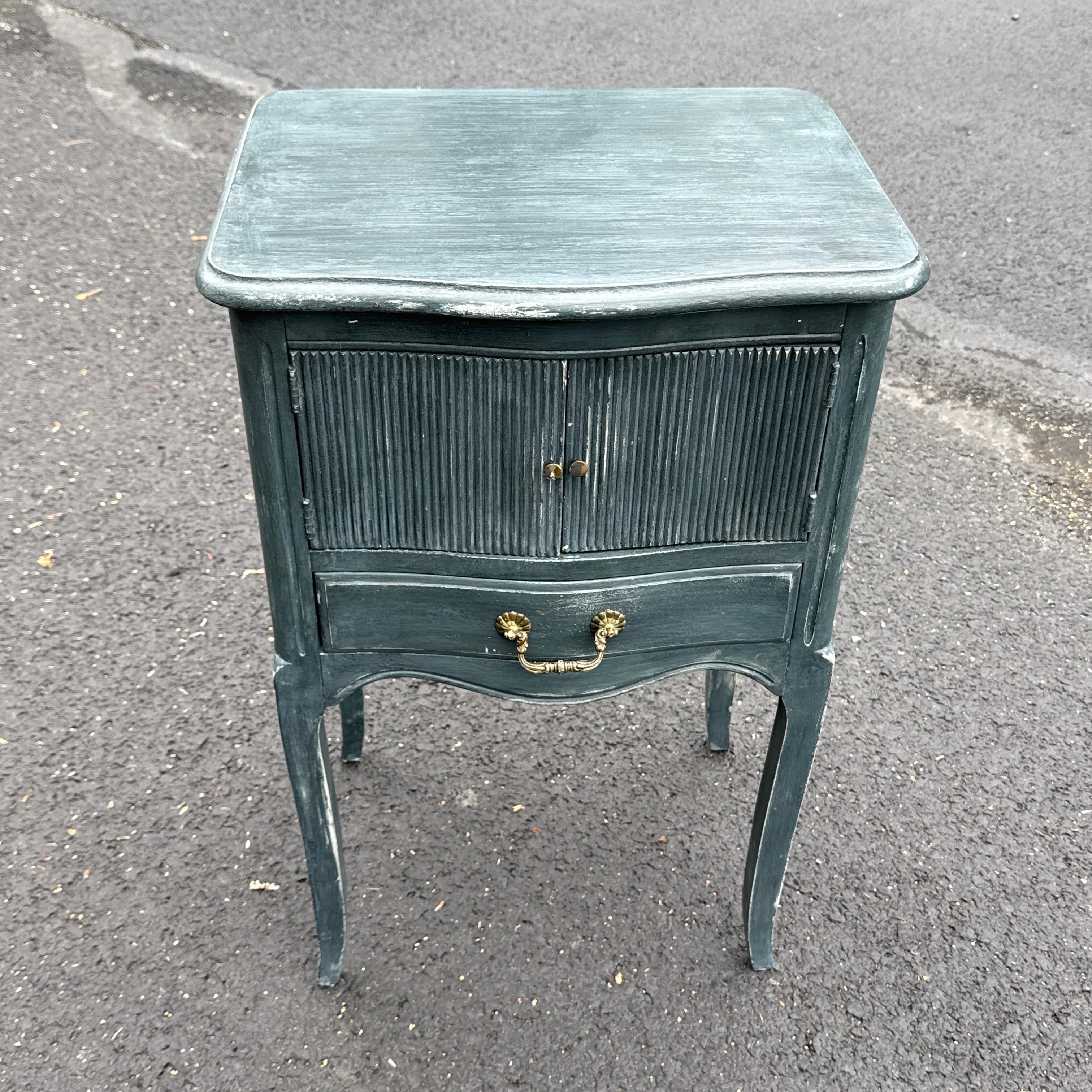 European French Blue Painted Bedside Nightstand End Table For Sale