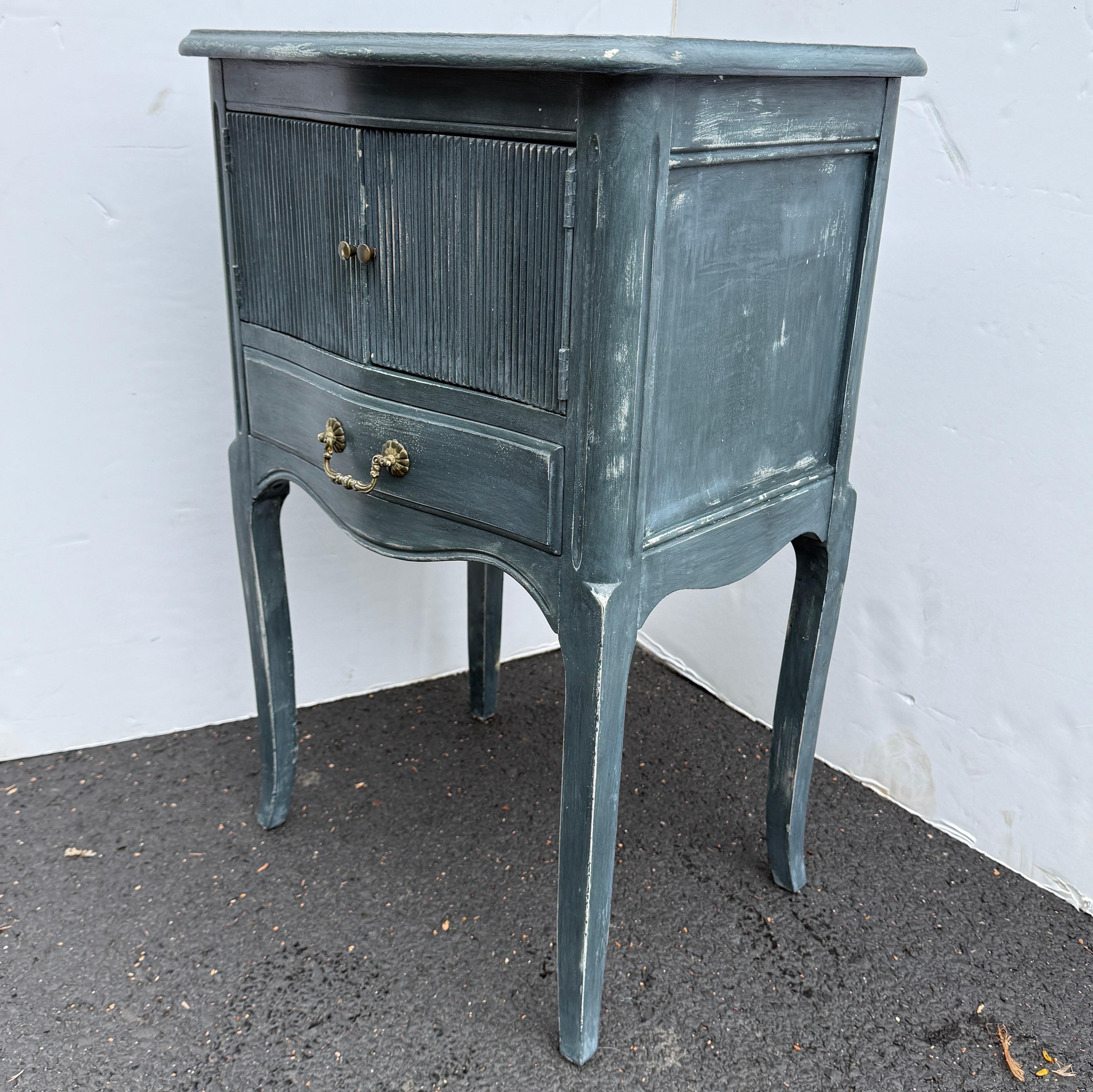 20th Century French Blue Painted Bedside Nightstand End Table For Sale