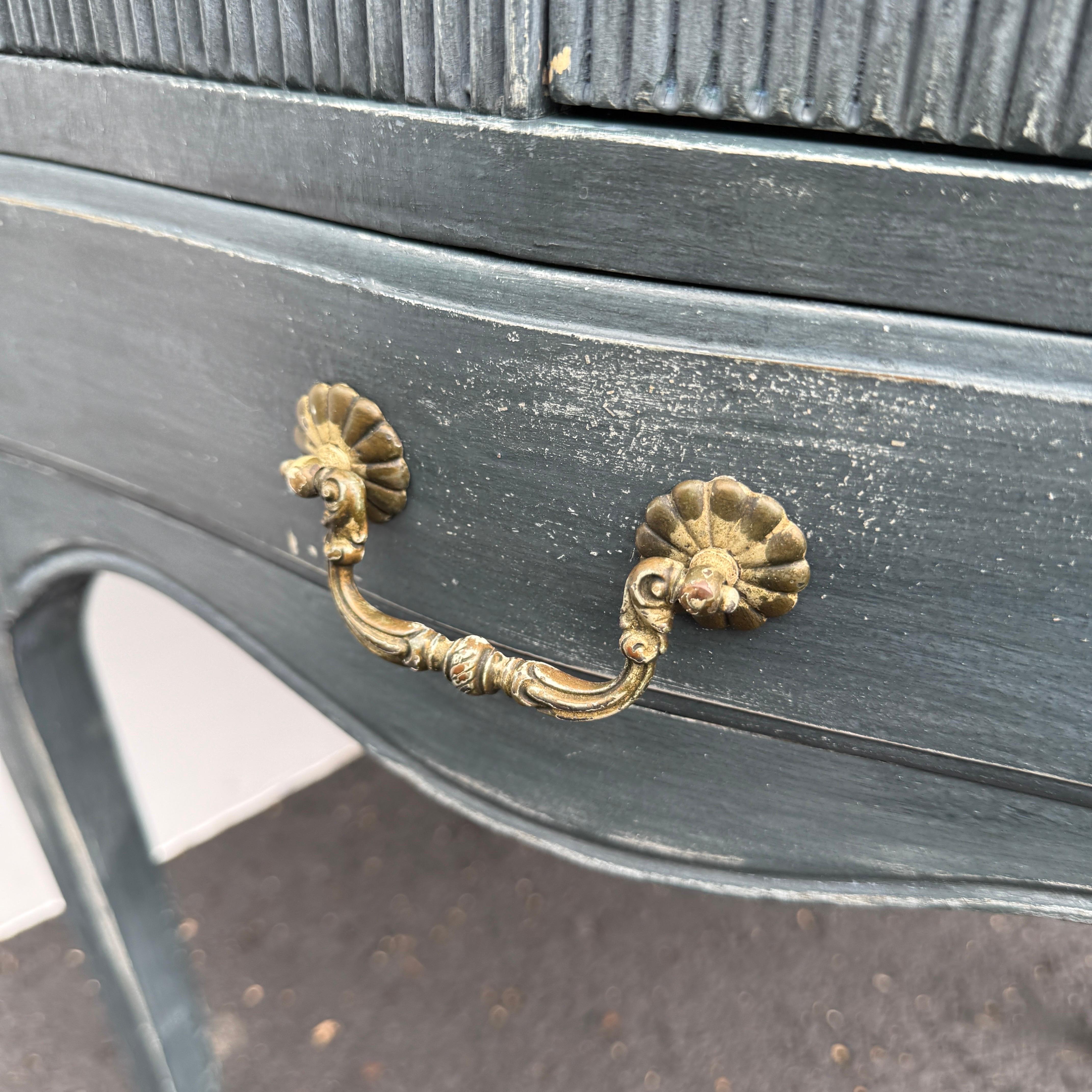 French Blue Painted Bedside Nightstand End Table For Sale 1