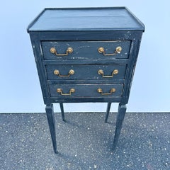 French Blue Painted Bedside Nightstand End Table with Drawers