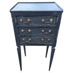 French Blue Painted Bedside Nightstand End Table with Drawers
