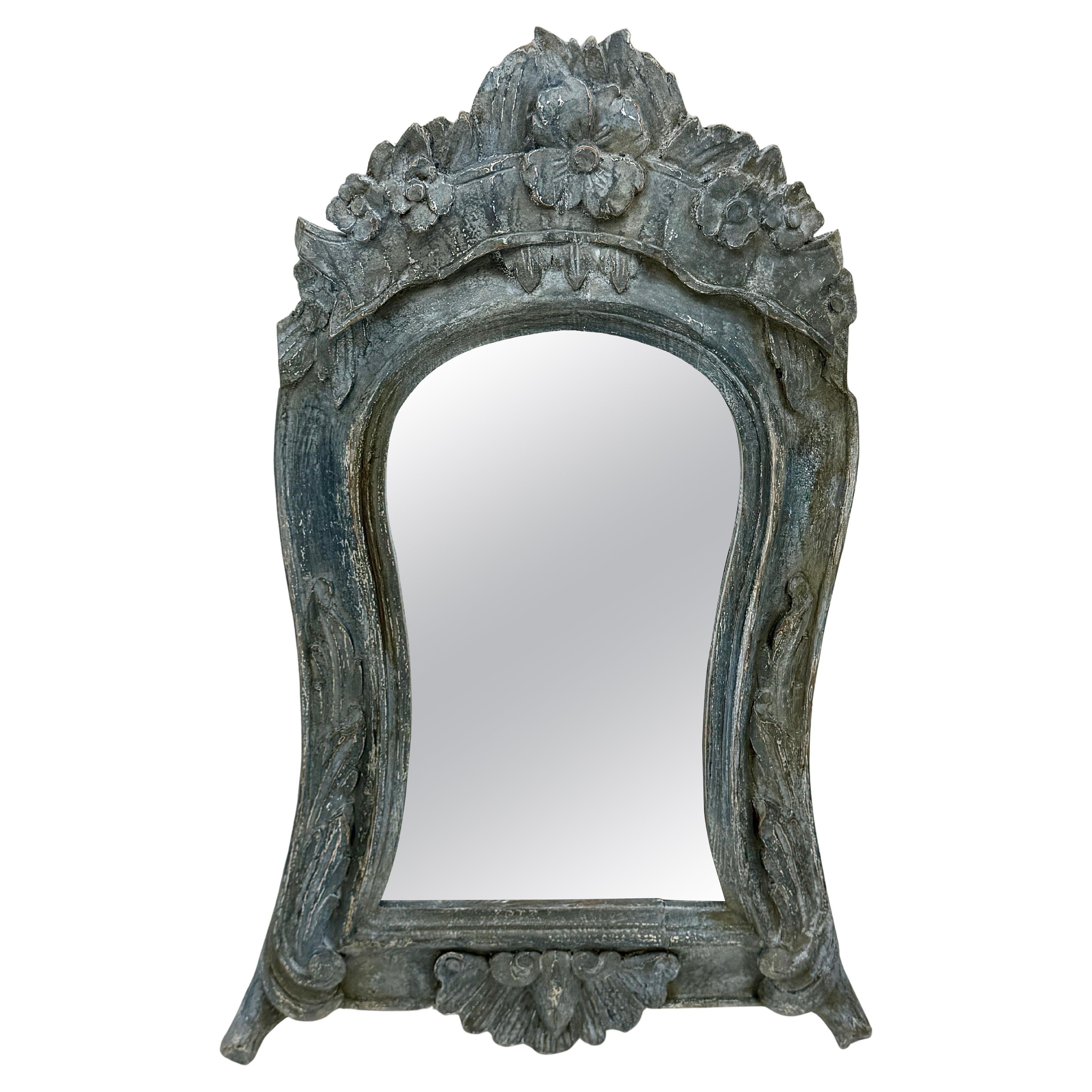 French Blue Painted Rococo Wood Wall Mirror (miroir mural en bois rococo peint en bleu)