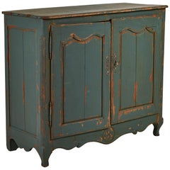 French Blue Painted Two-Door Cabinet with Scrolled Detailed