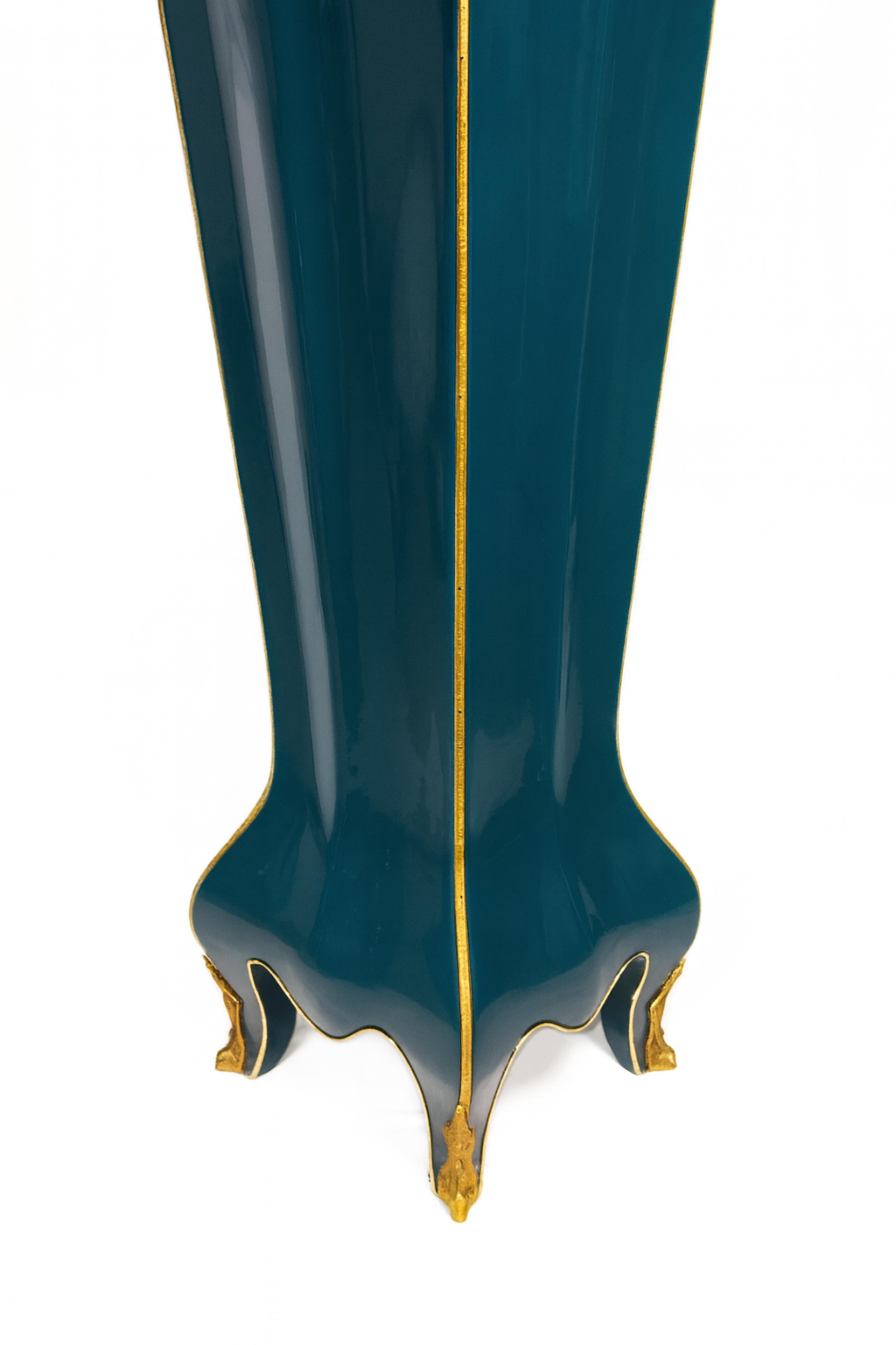 Brass French Blue Peacock Color Louis XVI Column Pedestal, 19th Century For Sale