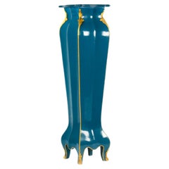 French Blue Peacock Color Louis XVI Column Pedestal, 19th Century