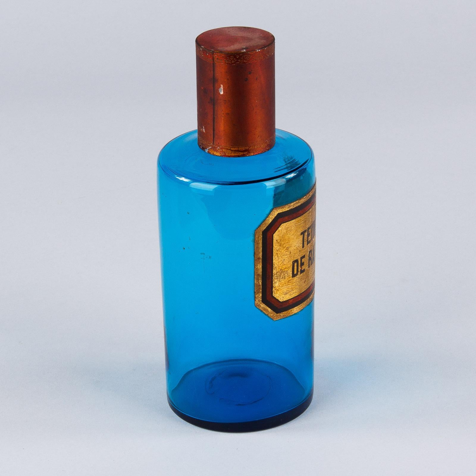 French Blue Pharmacy Bottle, Early 1900s 5