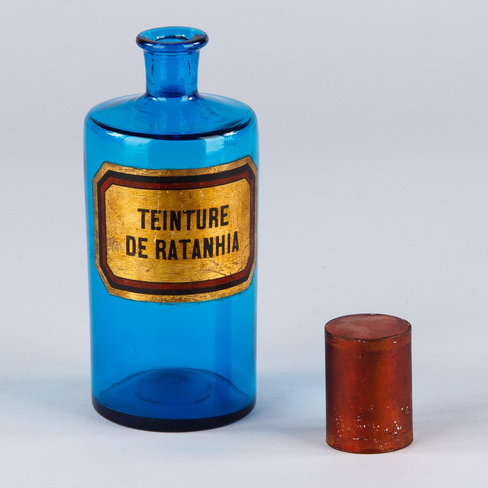 French Blue Pharmacy Bottle, Early 1900s In Good Condition In Austin, TX