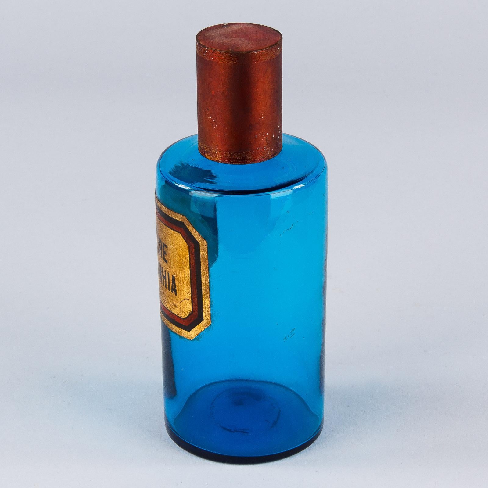 French Blue Pharmacy Bottle, Early 1900s 3