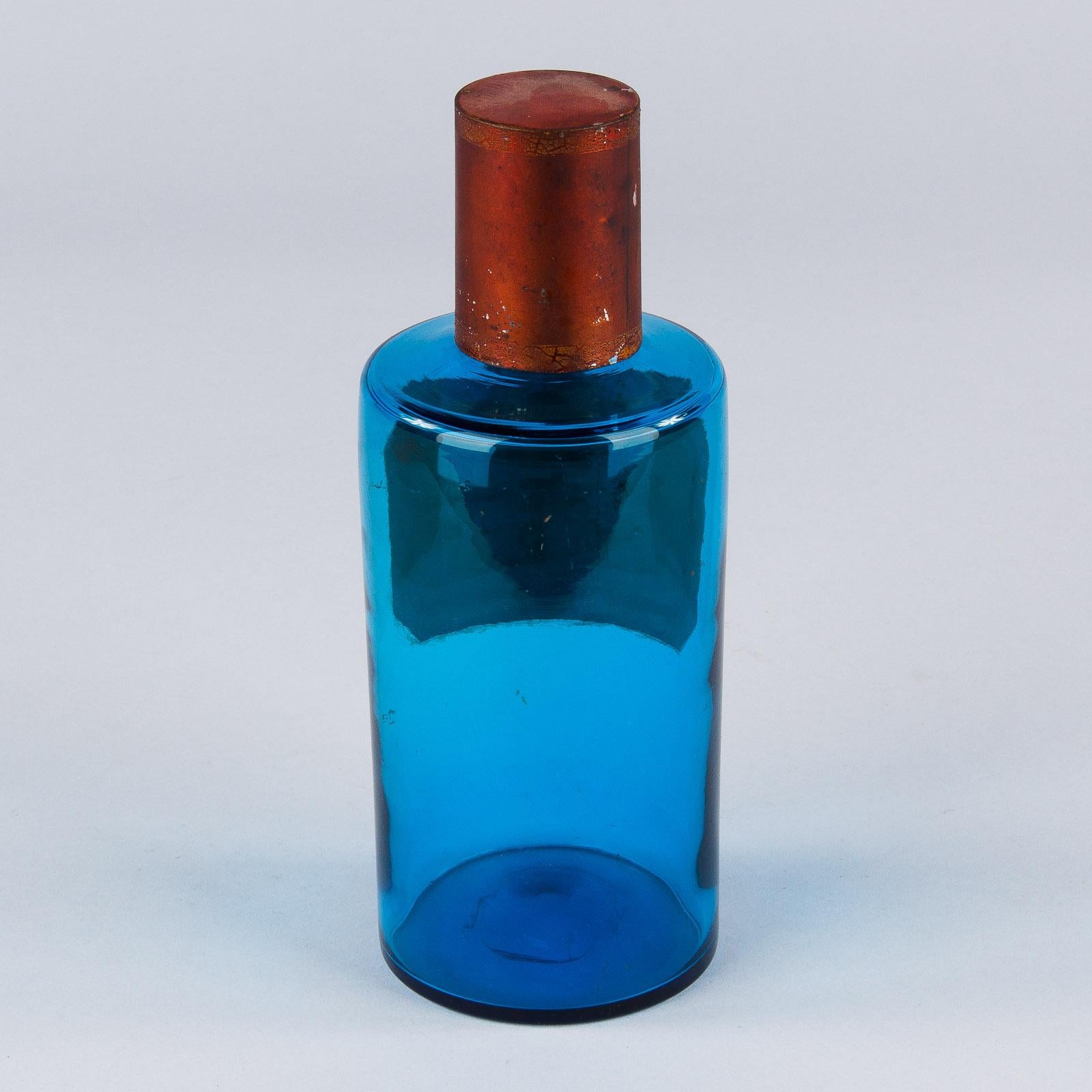 French Blue Pharmacy Bottle, Early 1900s 4