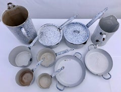 French Blue Speckle Colored Set of Kitchen Enamelware 12 Pieces