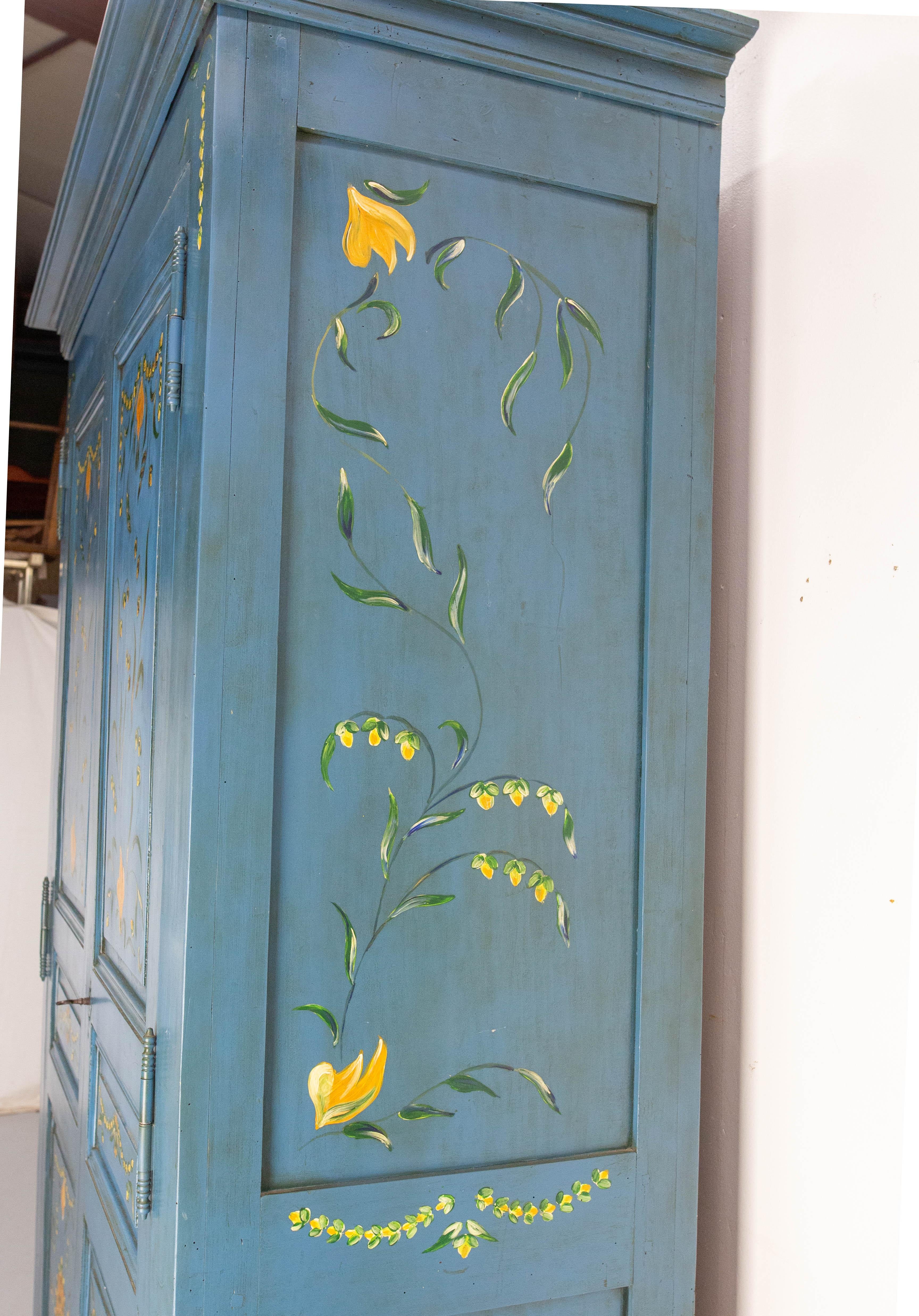 French Blue Wardrobe Armoire Country Style For Sale 6