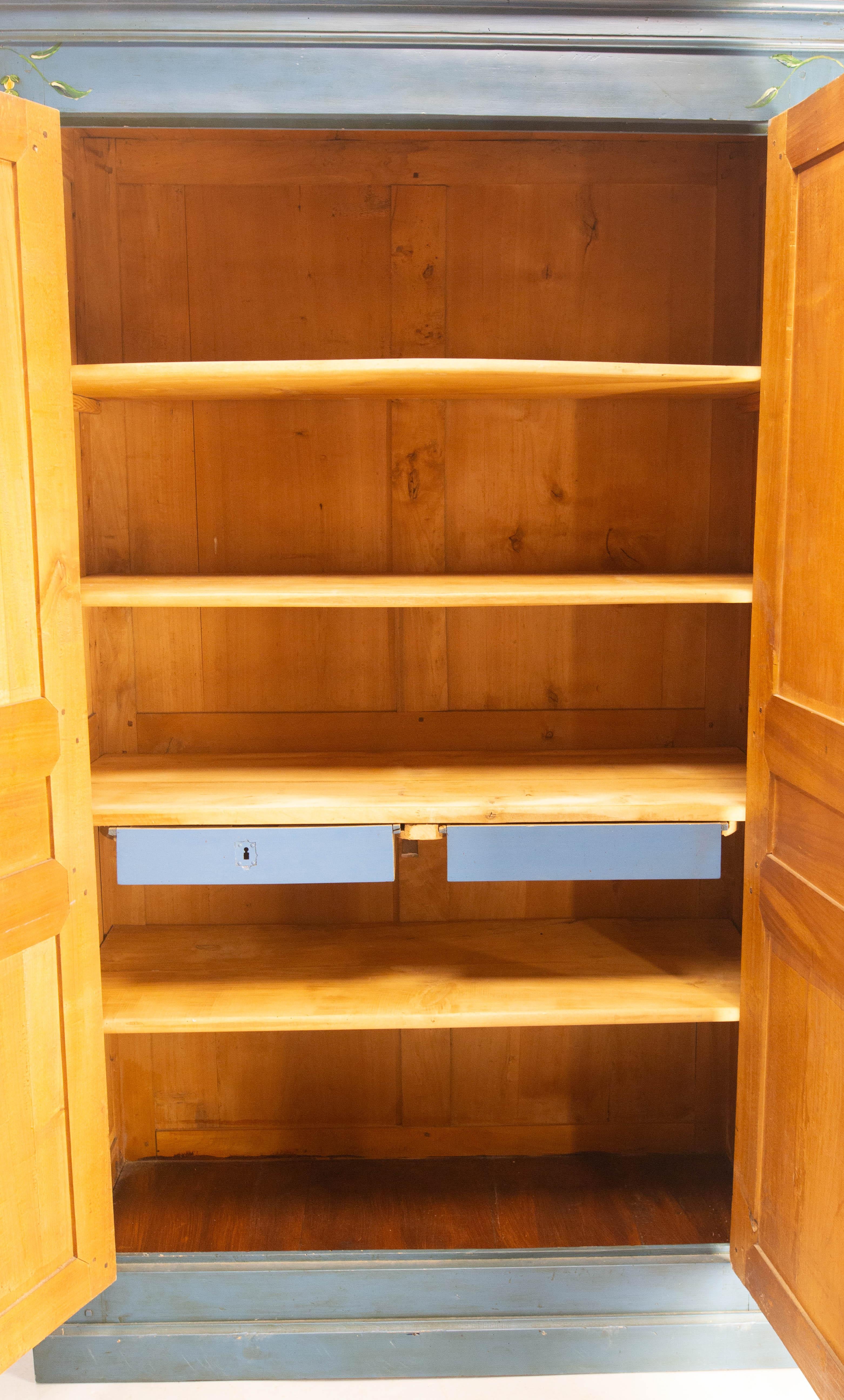 French Blue Wardrobe Armoire Country Style For Sale 8