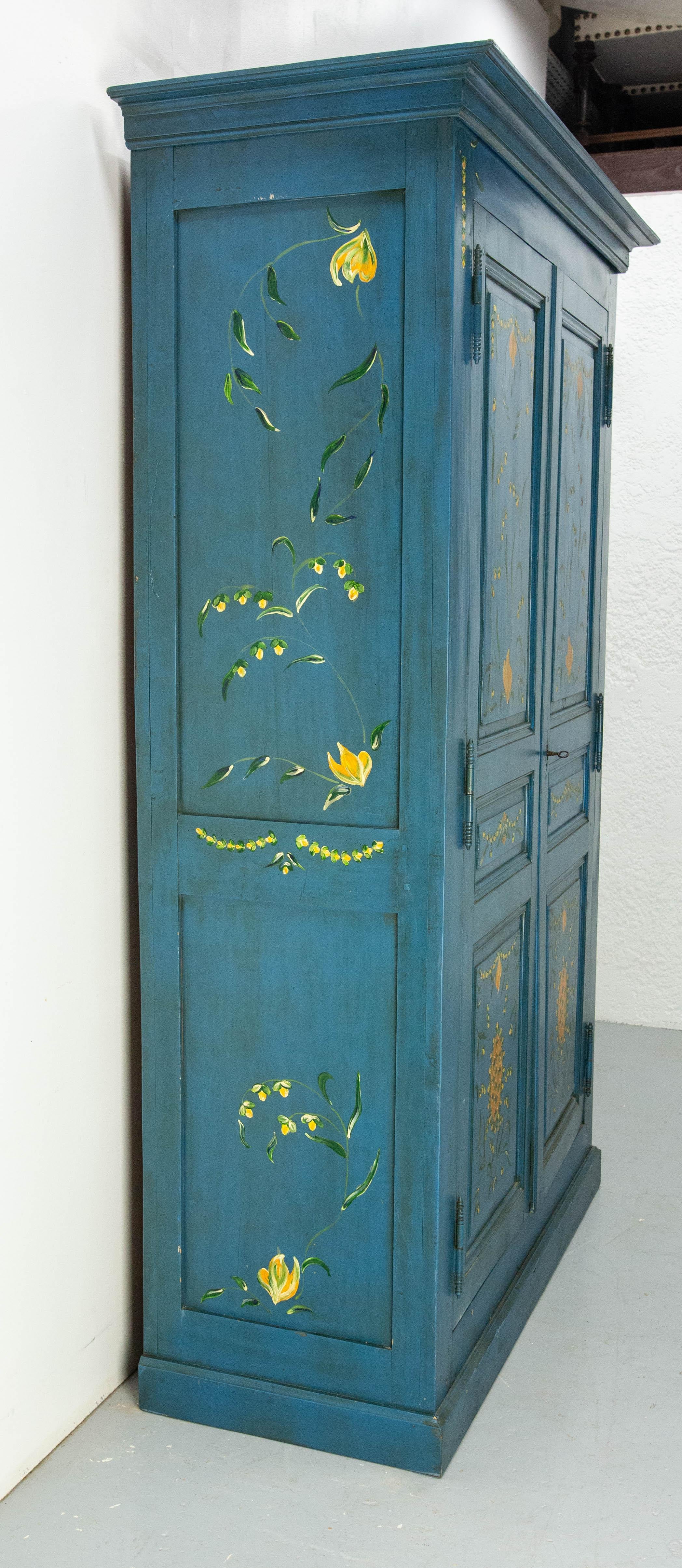 French Blue Wardrobe Armoire Country Style In Good Condition For Sale In Labrit, Landes