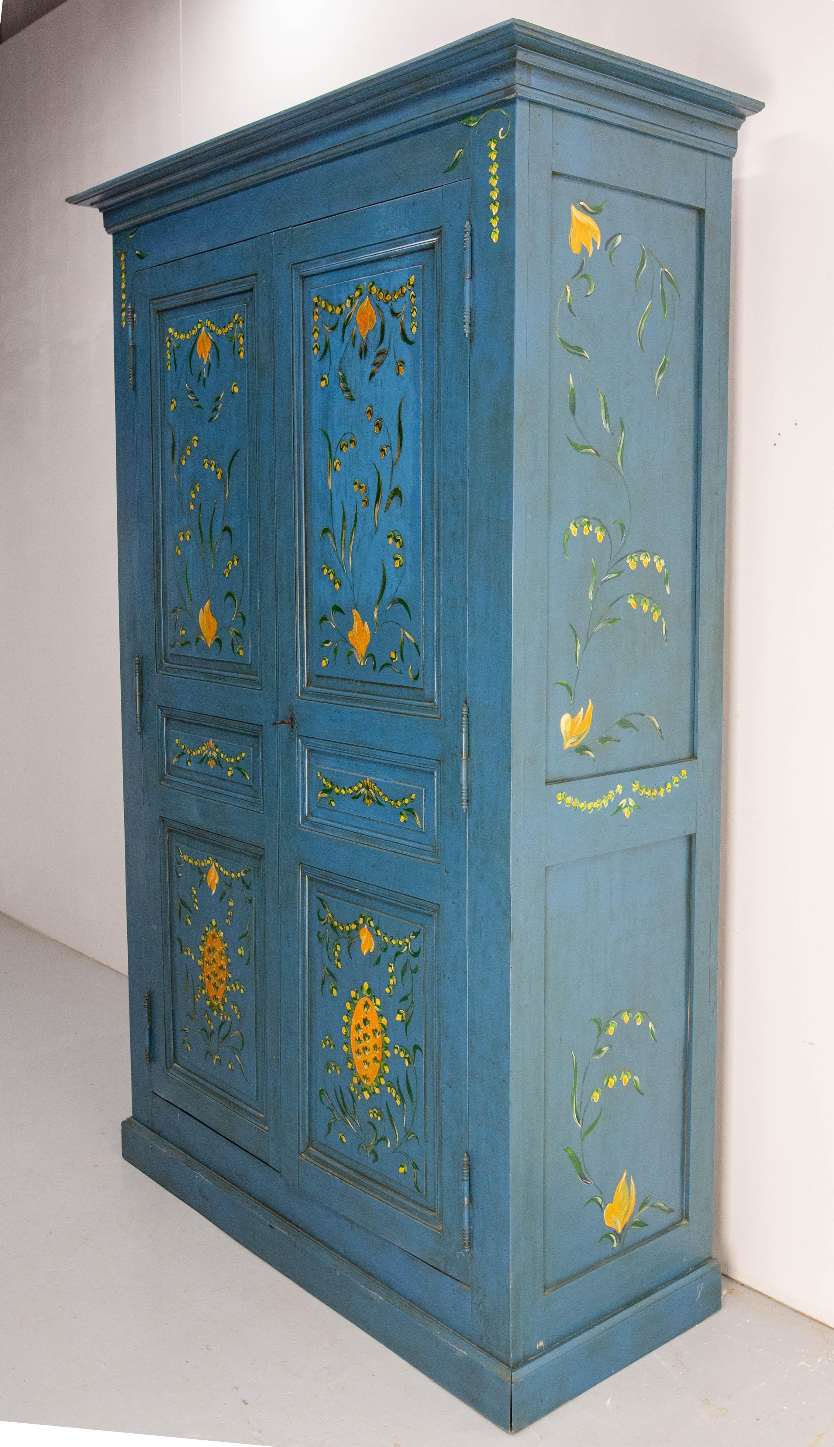 20th Century French Blue Wardrobe Armoire Country Style For Sale