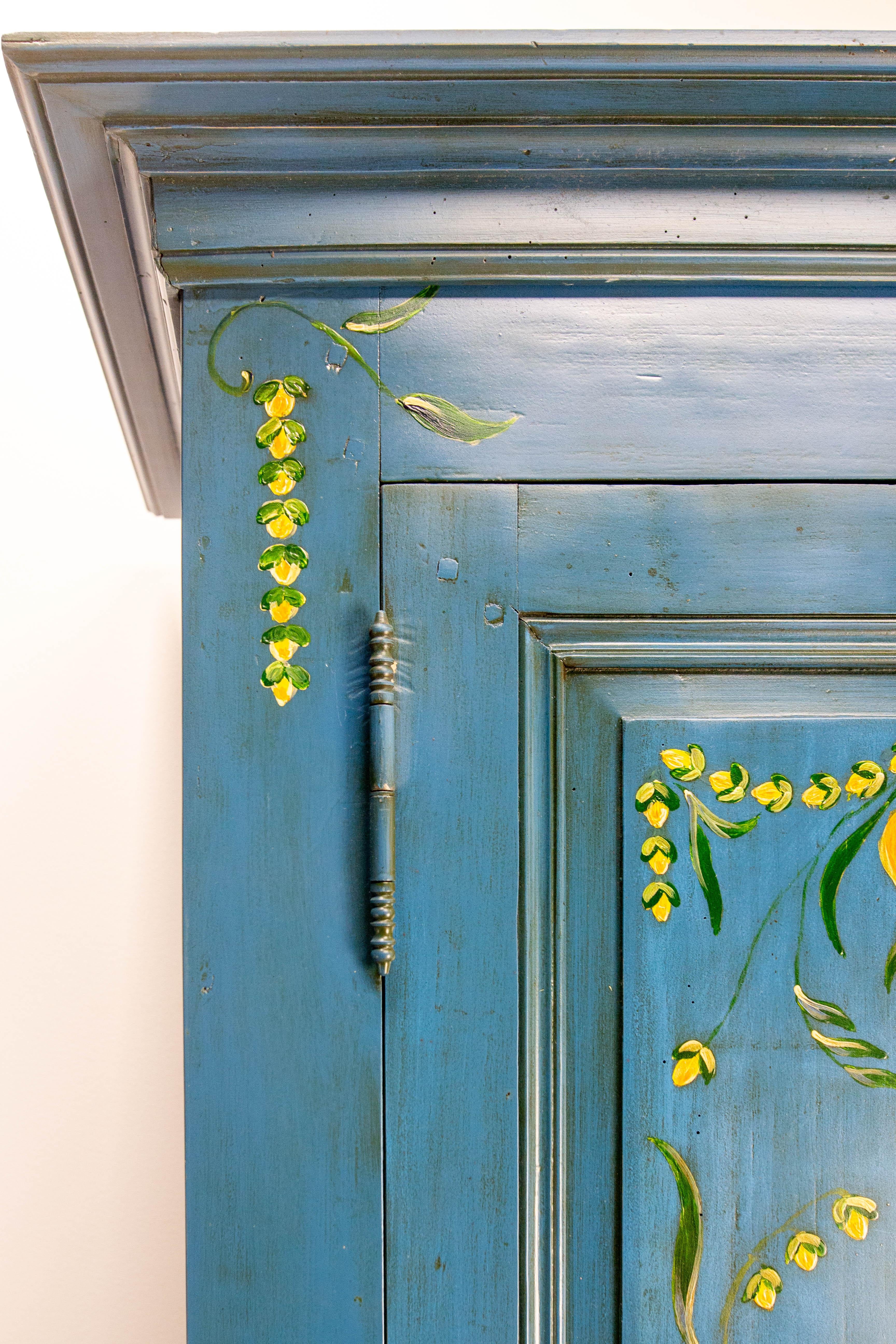 Wood French Blue Wardrobe Armoire Country Style For Sale