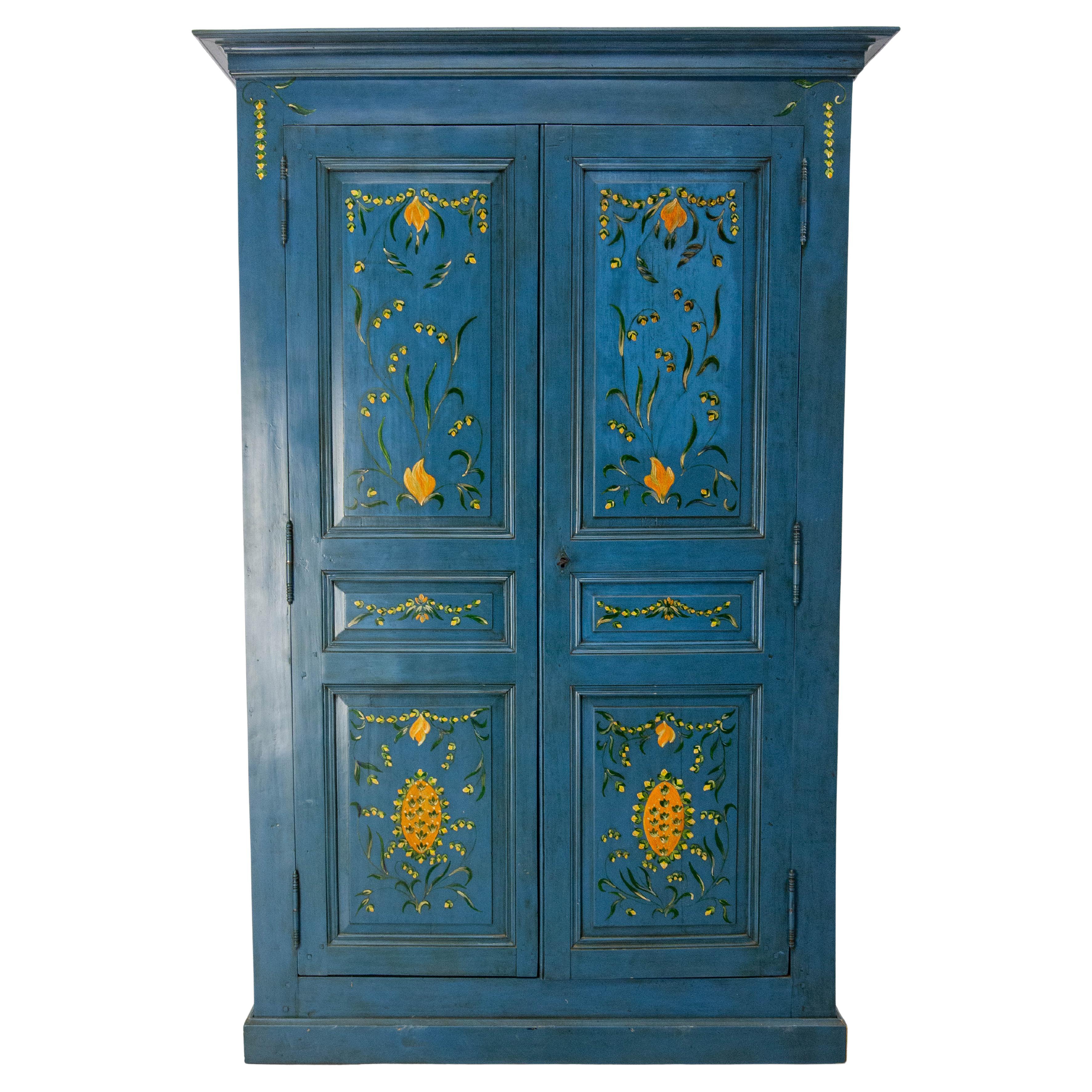 French Blue Wardrobe Armoire Country Style For Sale