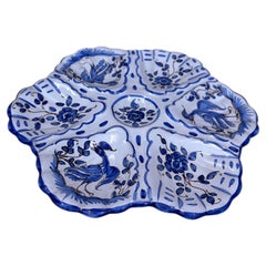 French Blue & White Faience Oyster Plate Moustiers Style, circa 1940