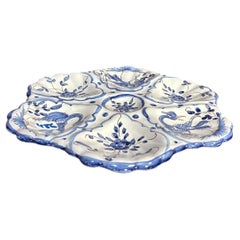 French Blue & White Faience Oyster Plate Moustiers Style, circa 1940