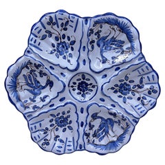 French Blue & White Faience Oyster Plate Moustiers Style, circa 1940
