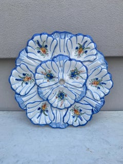French Blue & White Faience Oyster Platter Moustiers Style, circa 1940