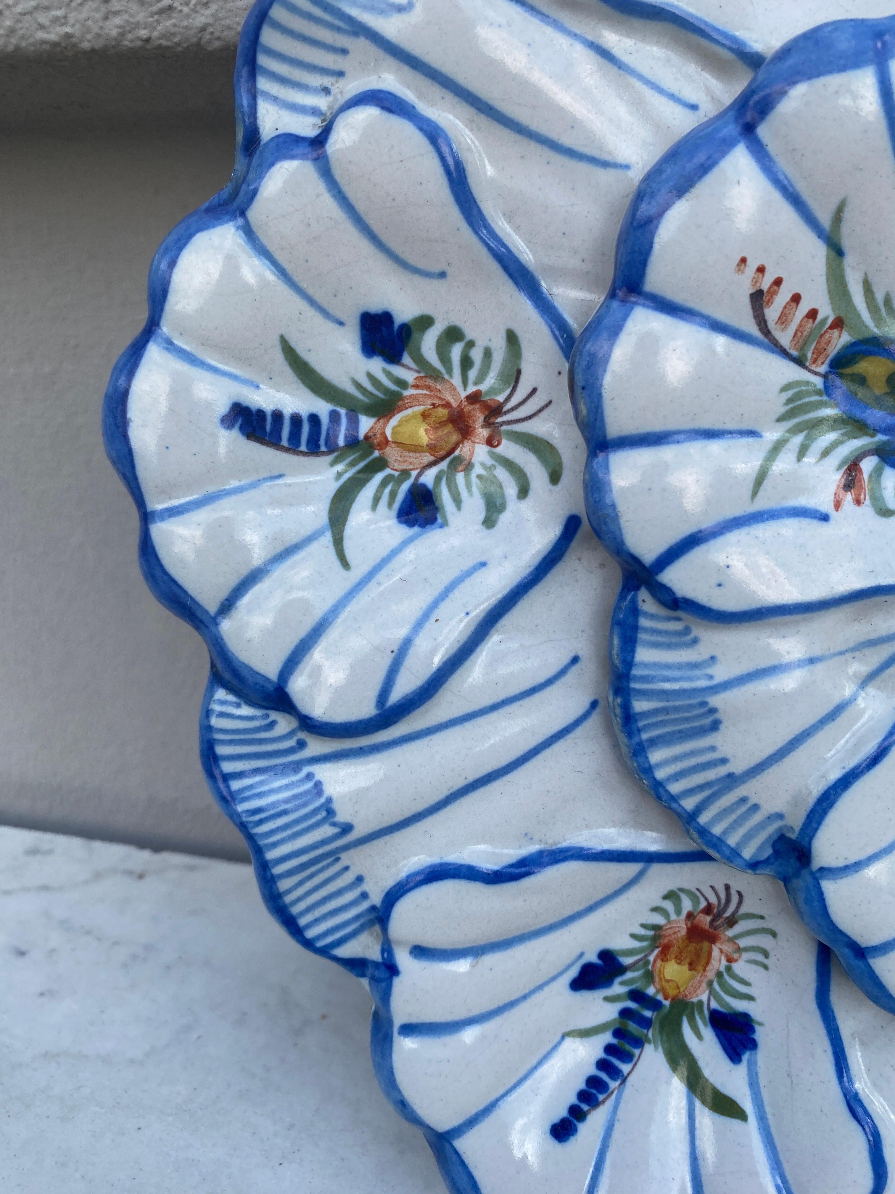 French Provincial French Blue & White Faience Oyster Platter Moustiers Style, circa 1940 For Sale