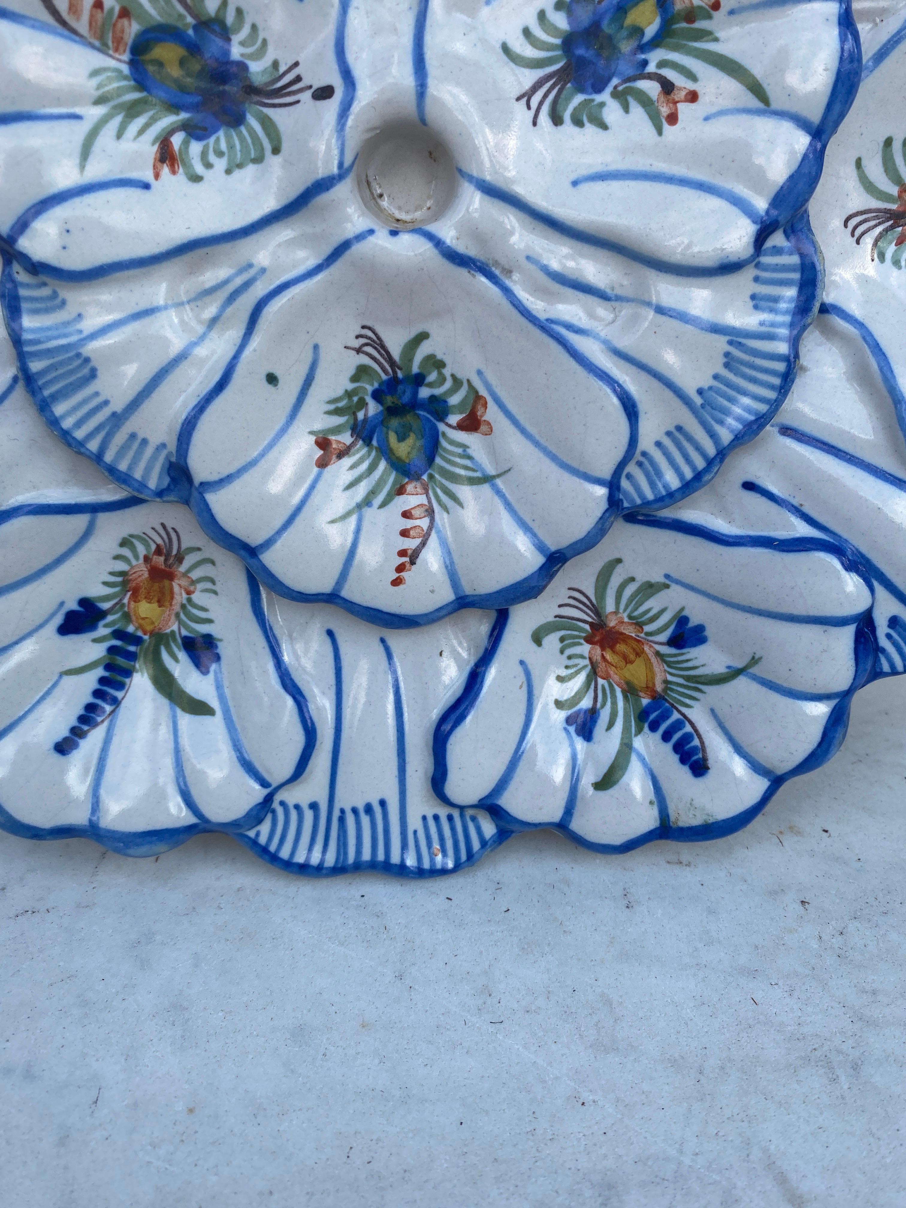 French Blue & White Faience Oyster Platter Moustiers Style, circa 1940 In Good Condition For Sale In Austin, TX