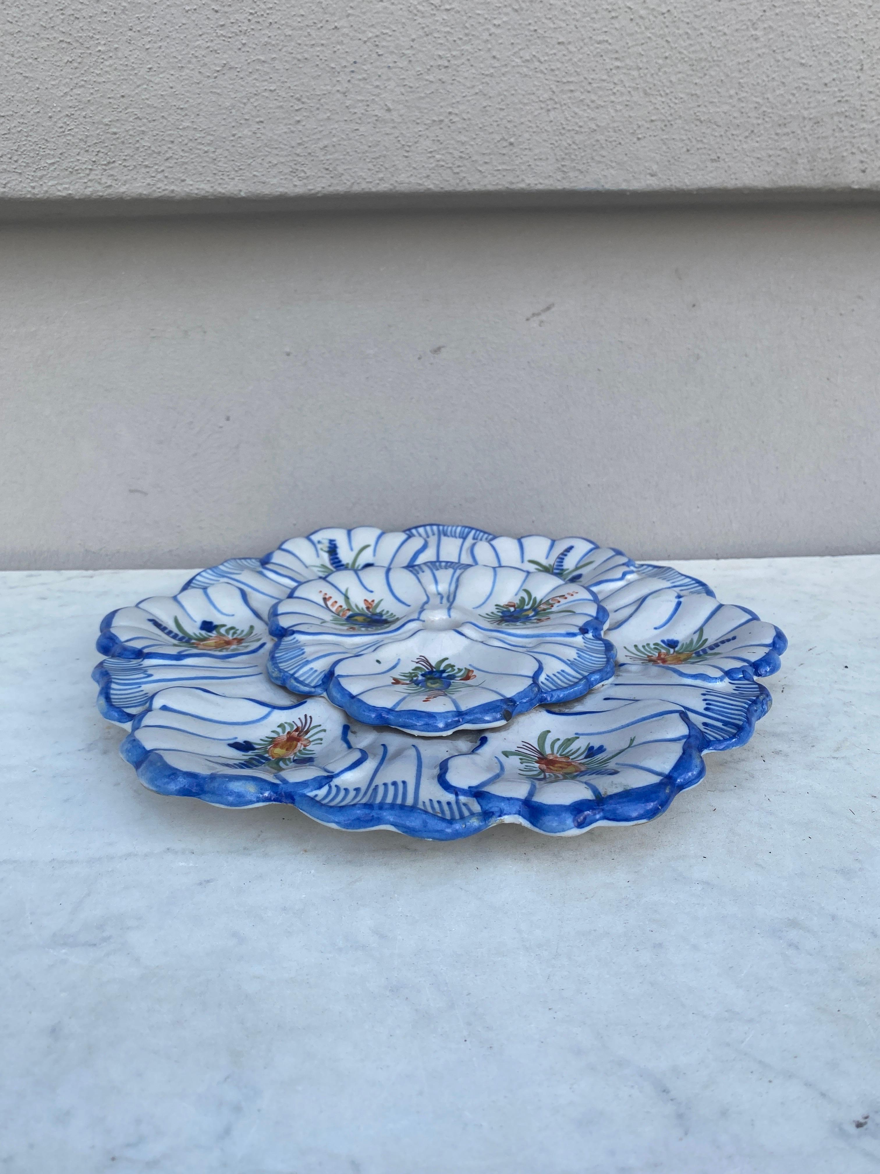 Mid-20th Century French Blue & White Faience Oyster Platter Moustiers Style, circa 1940 For Sale