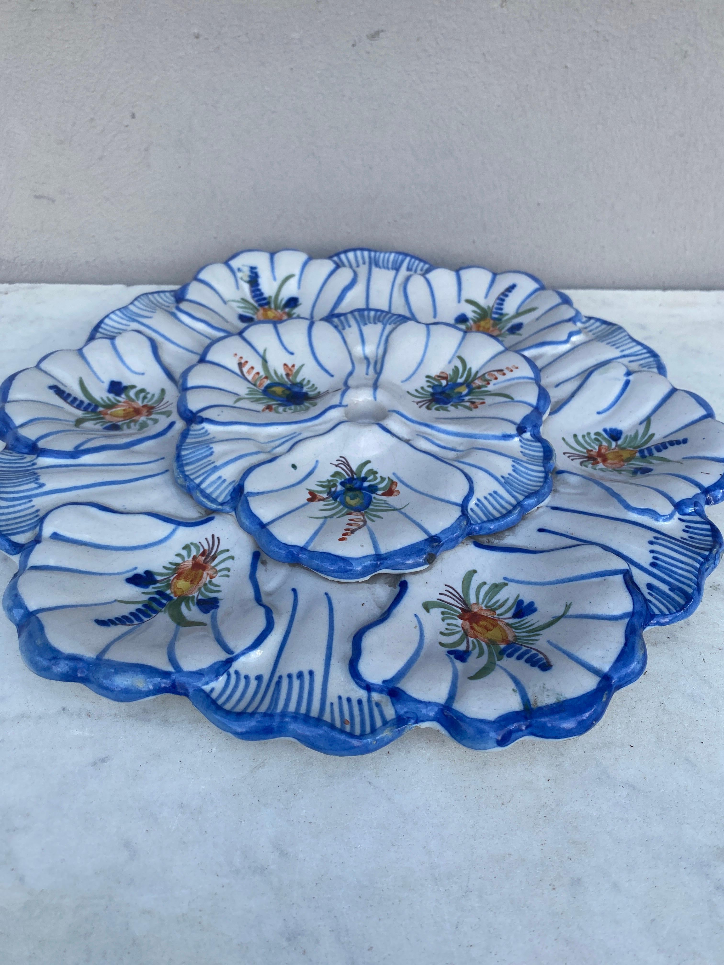 French Blue & White Faience Oyster Platter Moustiers Style, circa 1940 For Sale 1