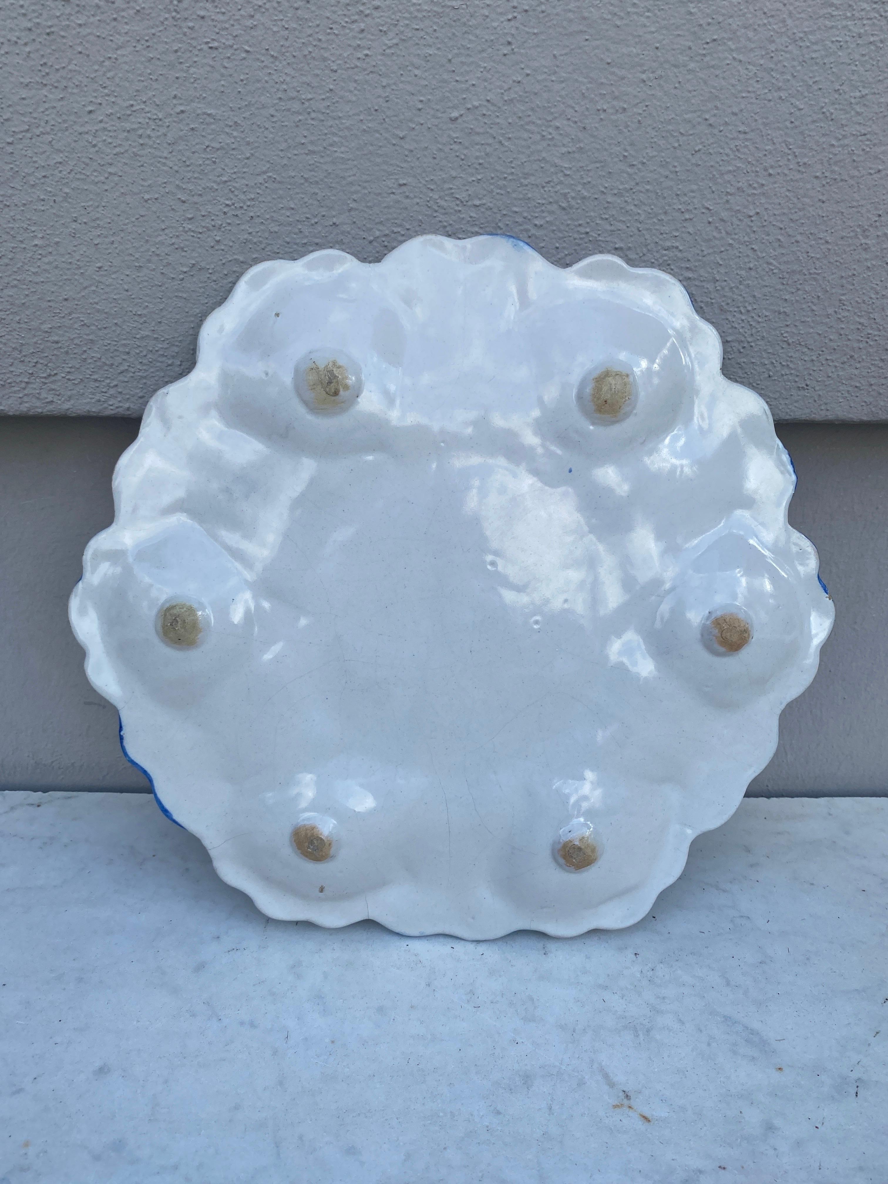 French Blue & White Faience Oyster Platter Moustiers Style, circa 1940 For Sale 2