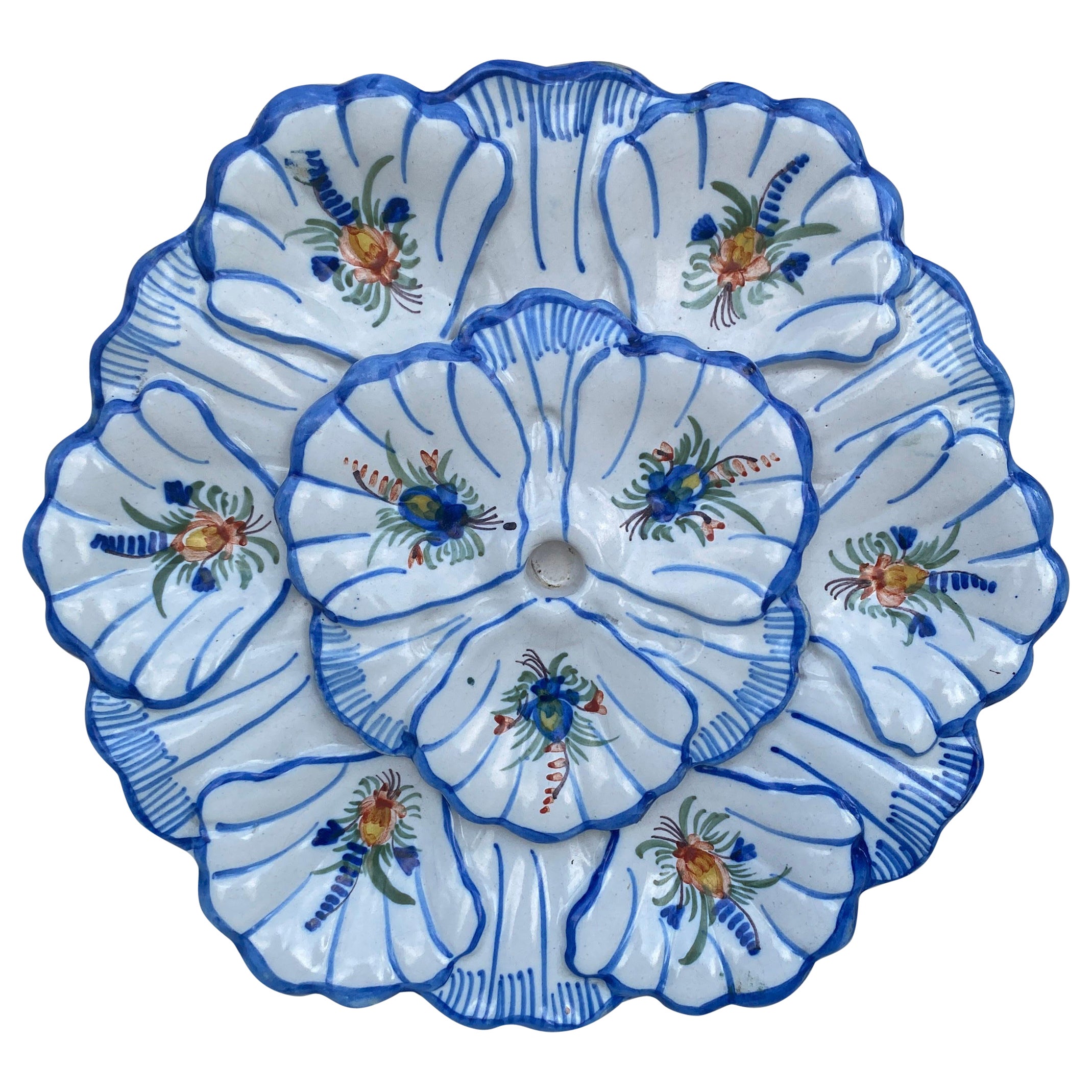 French Blue & White Faience Oyster Platter Moustiers Style, circa 1940