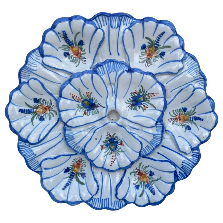 French Blue and White Faience Oyster Platter Moustiers Style