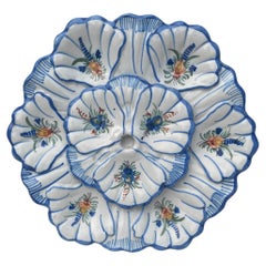 Vintage French Blue & White Faience Oyster Platter Moustiers Style, circa 1940