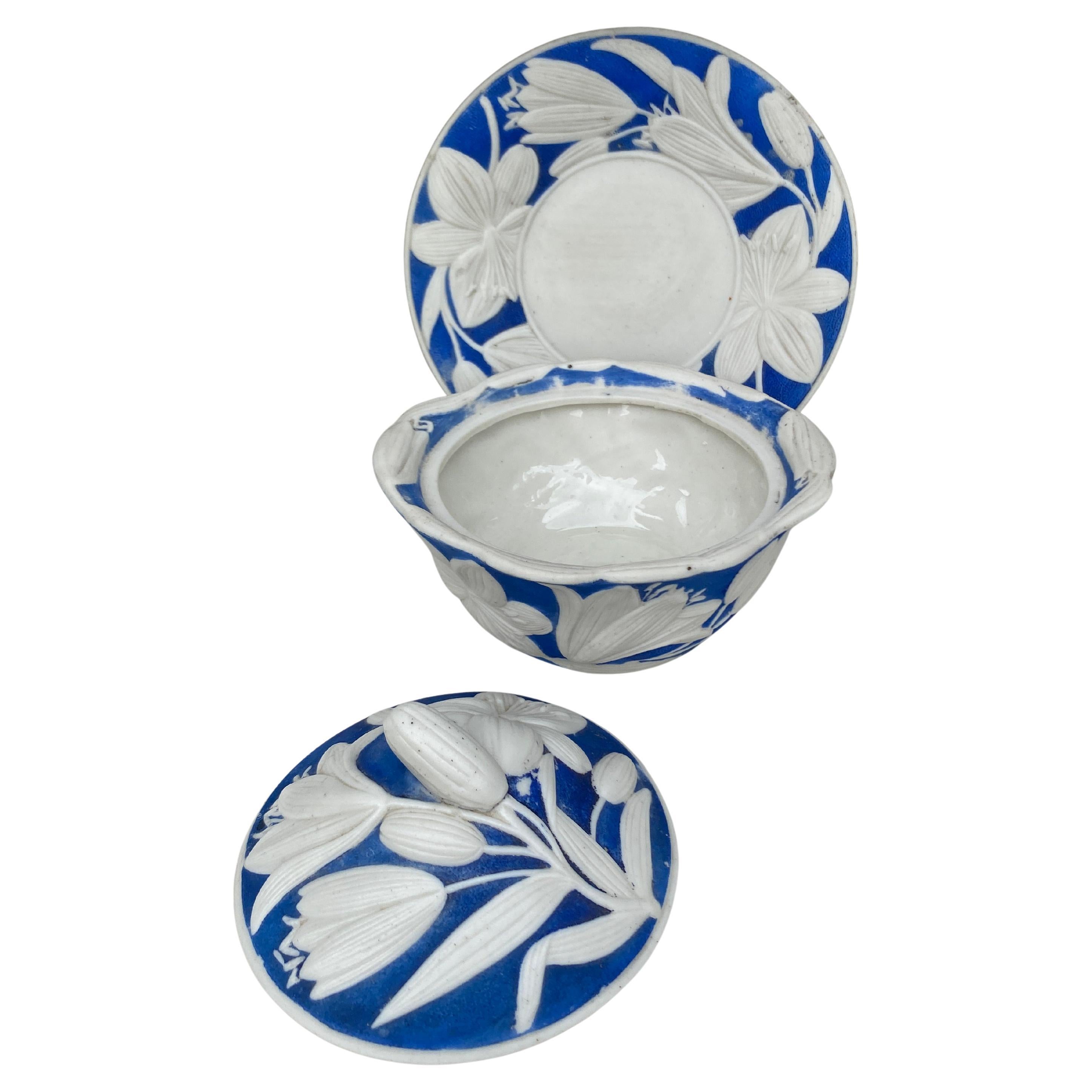 Aesthetic Movement French Blue & White Faience Tureen Creil et Montereau, Circa 1890 For Sale