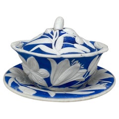 Zuppiera francese in maiolica blu e bianca Creil et Montereau, circa 1890