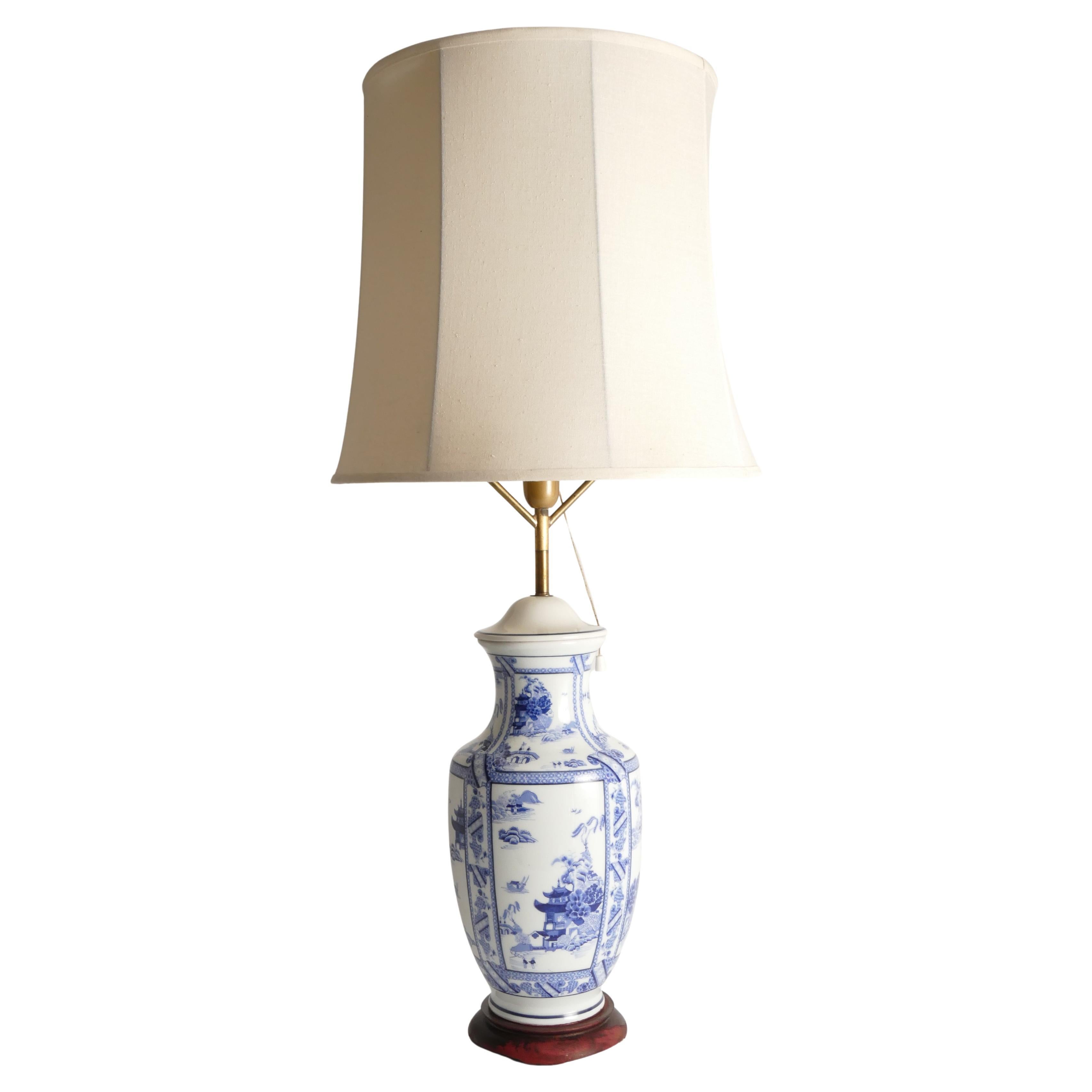 French Blue & White Willow Porcelain Table Lamp, by Louis Drimmer, Limoges For Sale