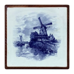French Blue 
White Windmill Trivet, circa 1900