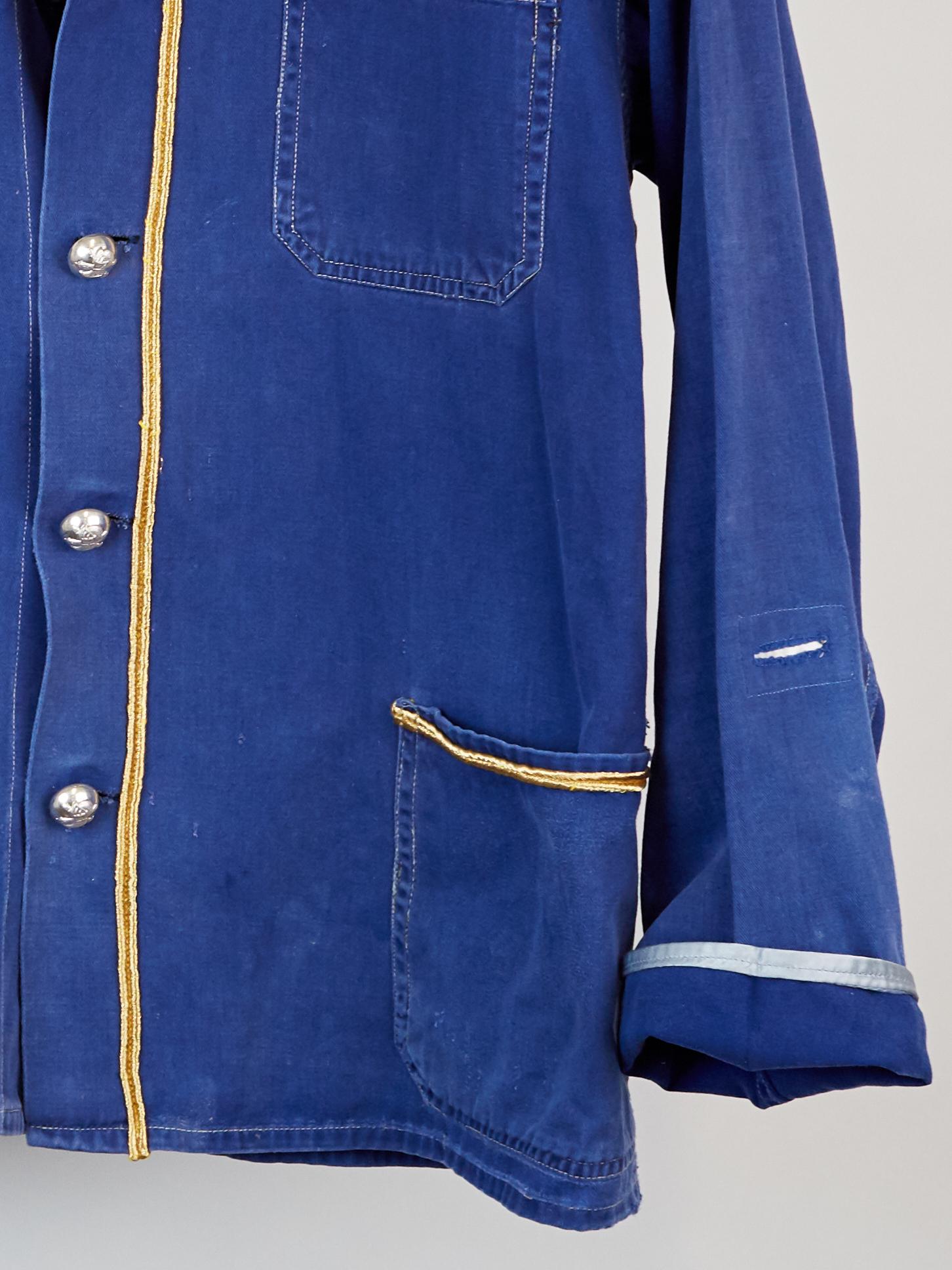 Purple French Blue Work Jacket Cotton Blazer  Embellished Gold Braid J Dauphin