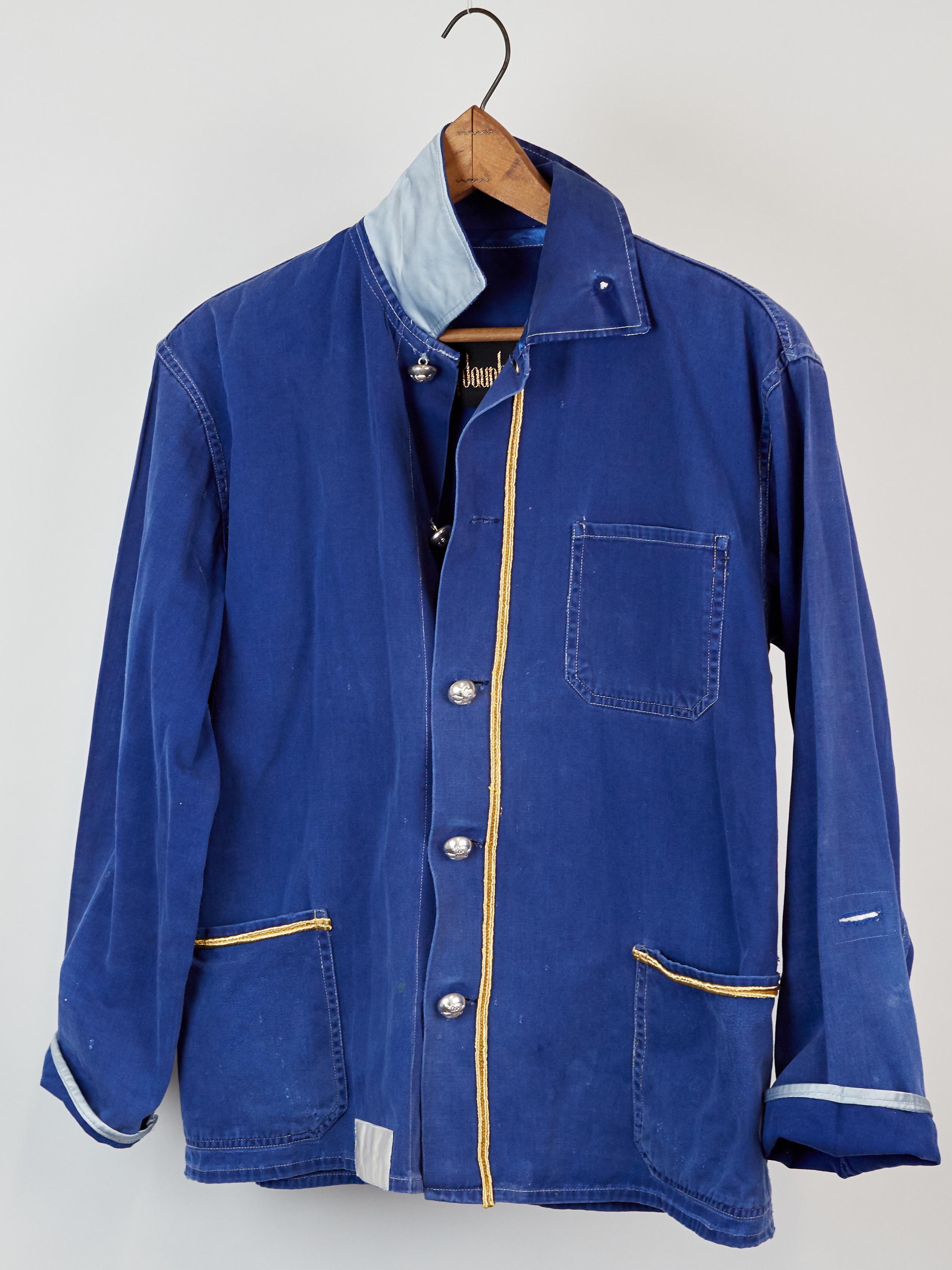 Women's French Blue Work Jacket Cotton Blazer  Embellished Gold Braid J Dauphin