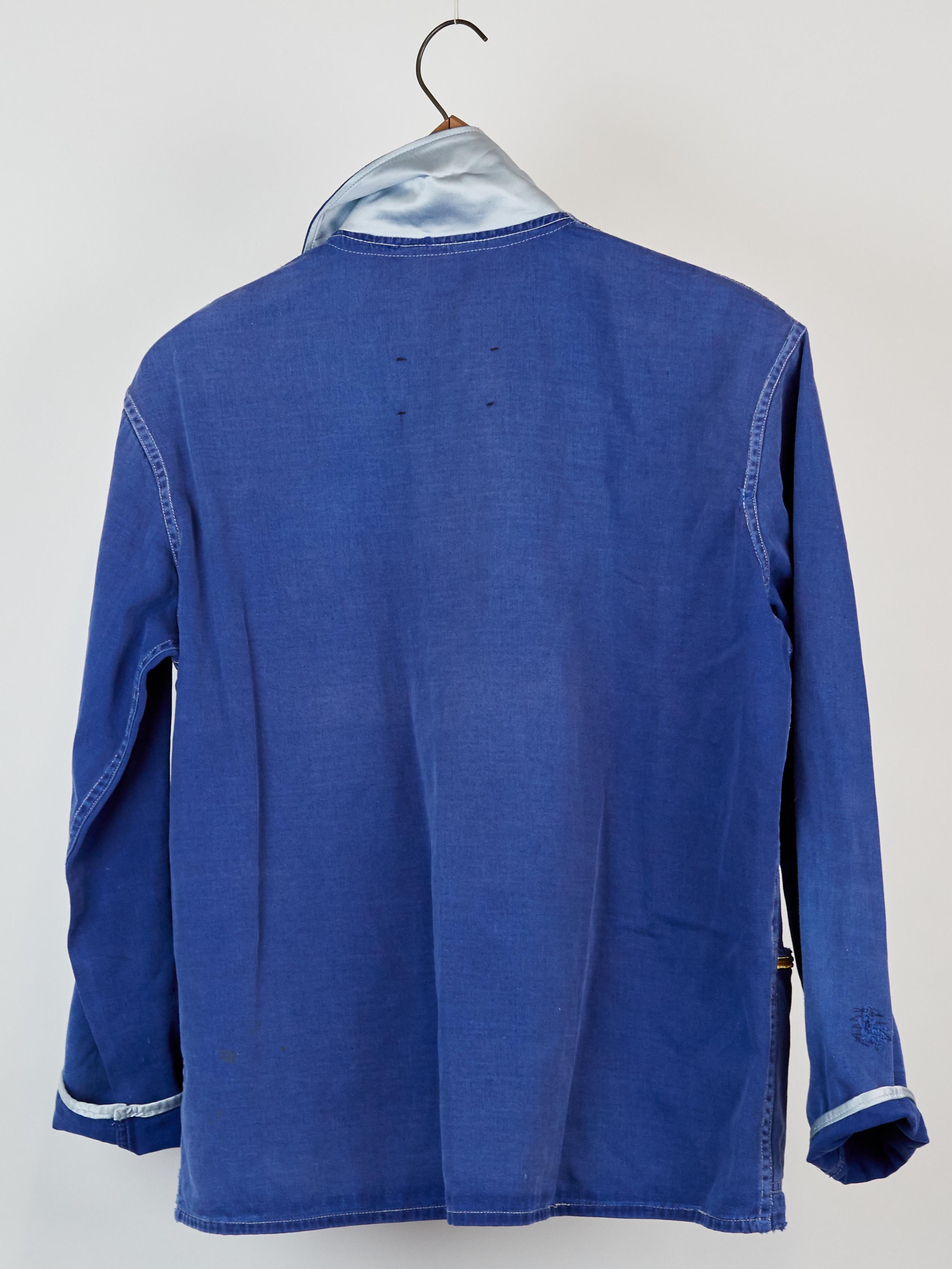 French Blue Work Jacket Cotton Blazer  Embellished Gold Braid J Dauphin 1
