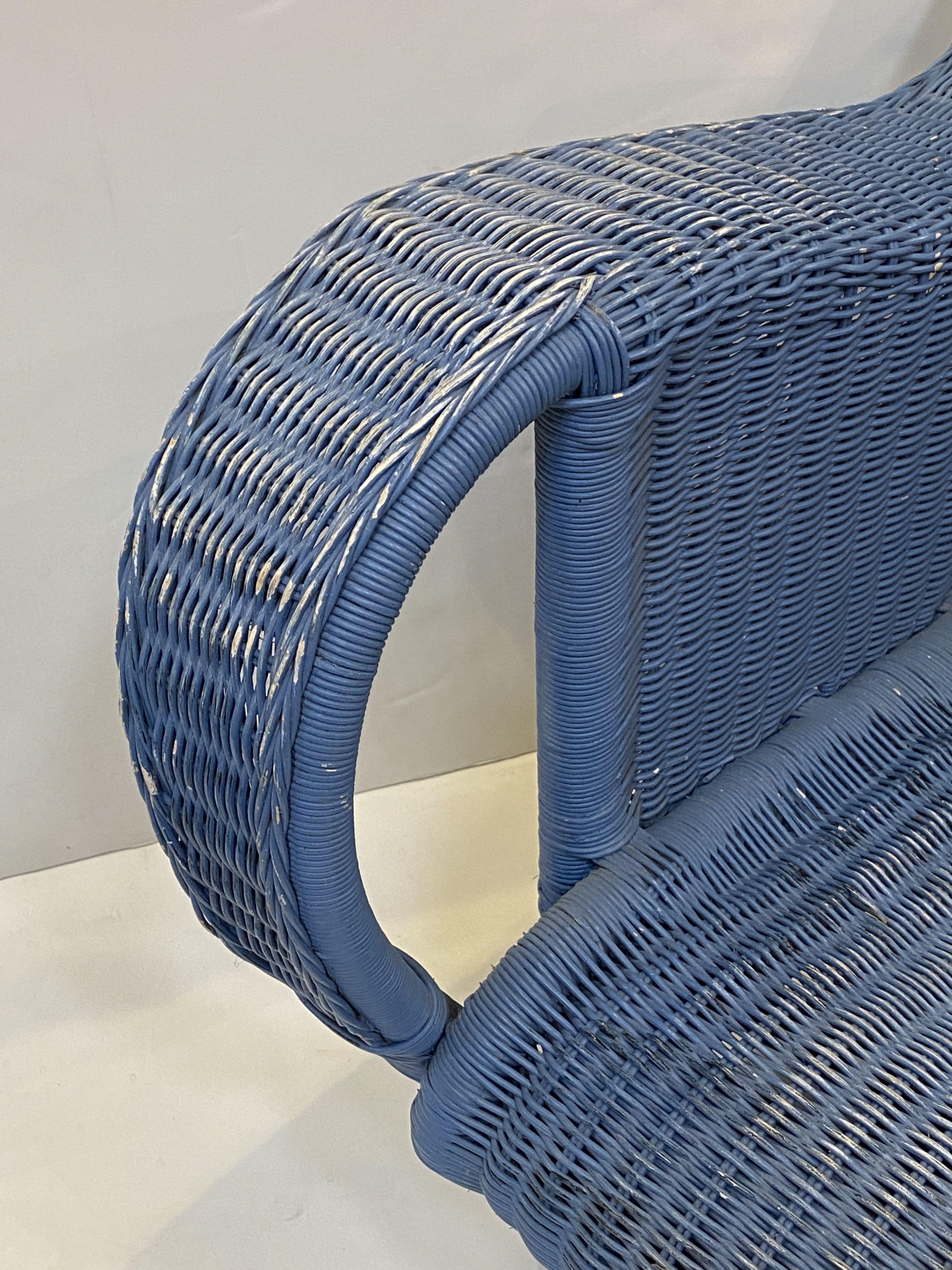 Französische blau gewebte Korbweide-Loungesessel im Art déco-Stil im Art déco-Stil  im Angebot 5