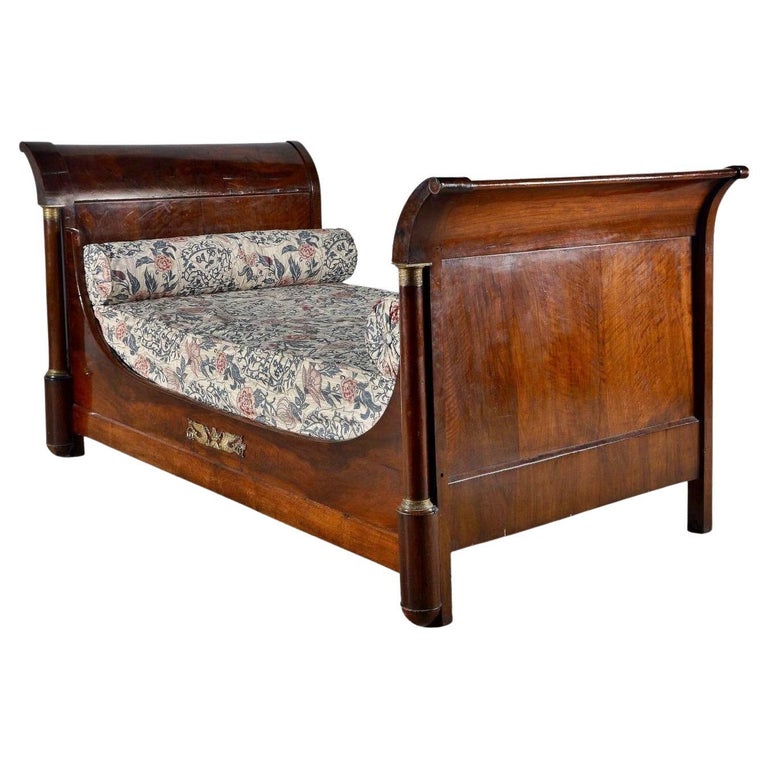 French Boat Bed Mahogany Wood 19th Century Empire Style at 1stDibs