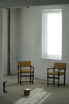 French Bobbin Louis XIII Style Armchair, Patterned Fabric, Early 20th Century