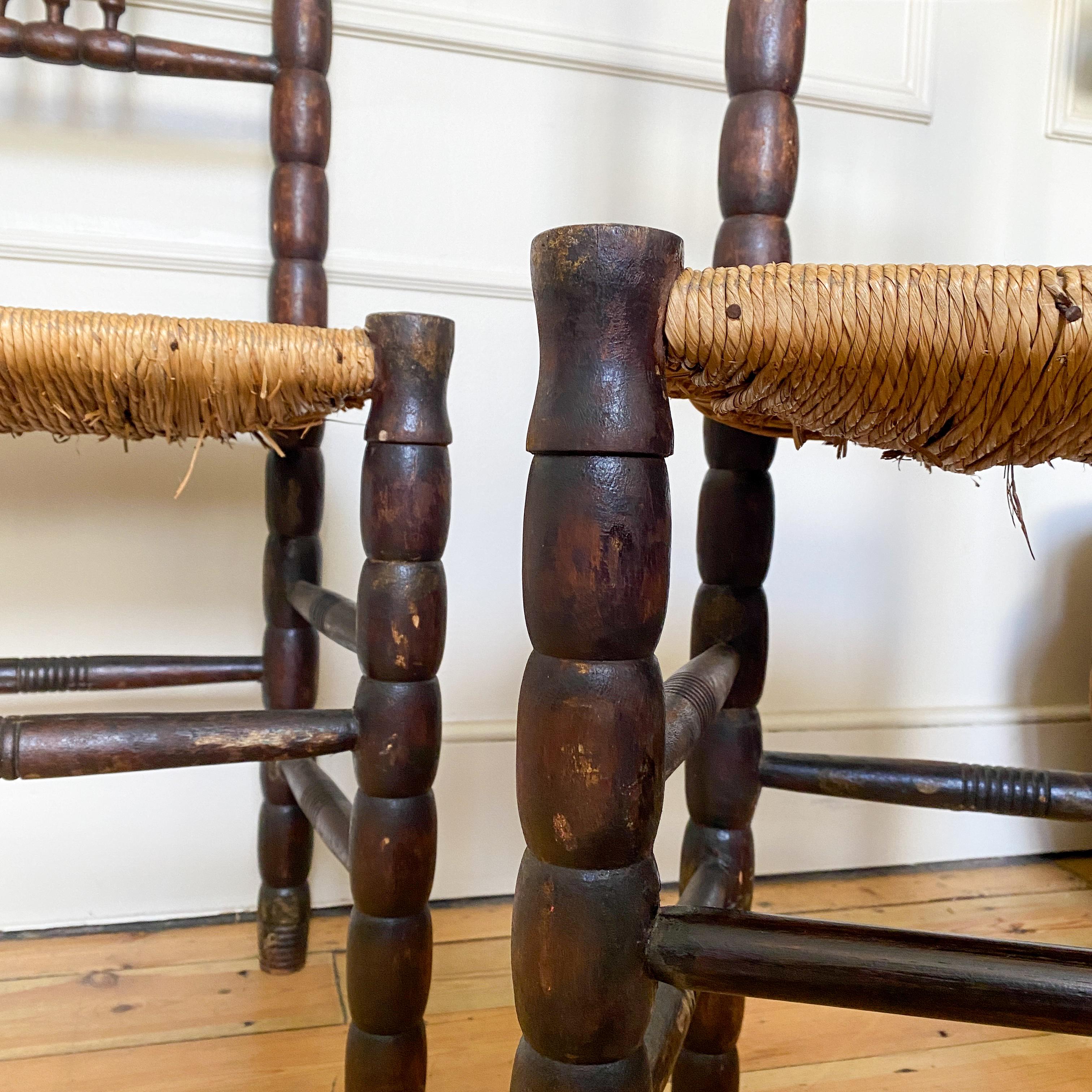 Early 20th Century French Bobbin Rush Seat Chairs  Single For Sale
