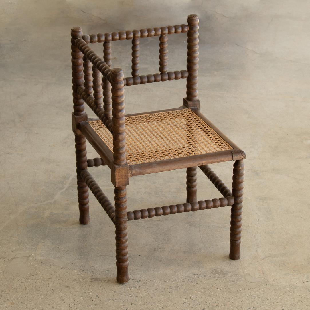 French Bobbin Wood and Cane Corner Chair 6