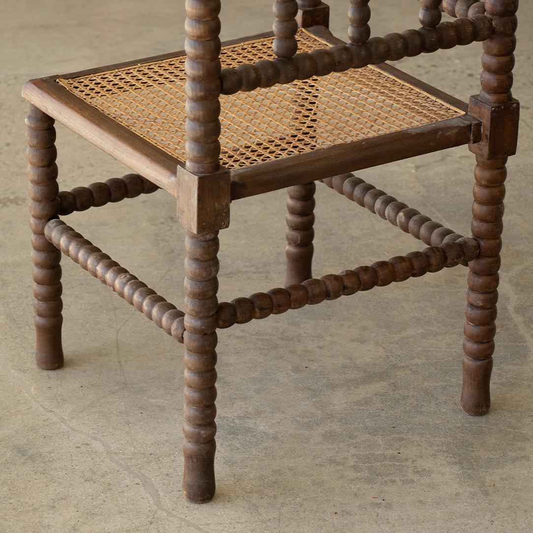 French Bobbin Wood and Cane Corner Chair 3